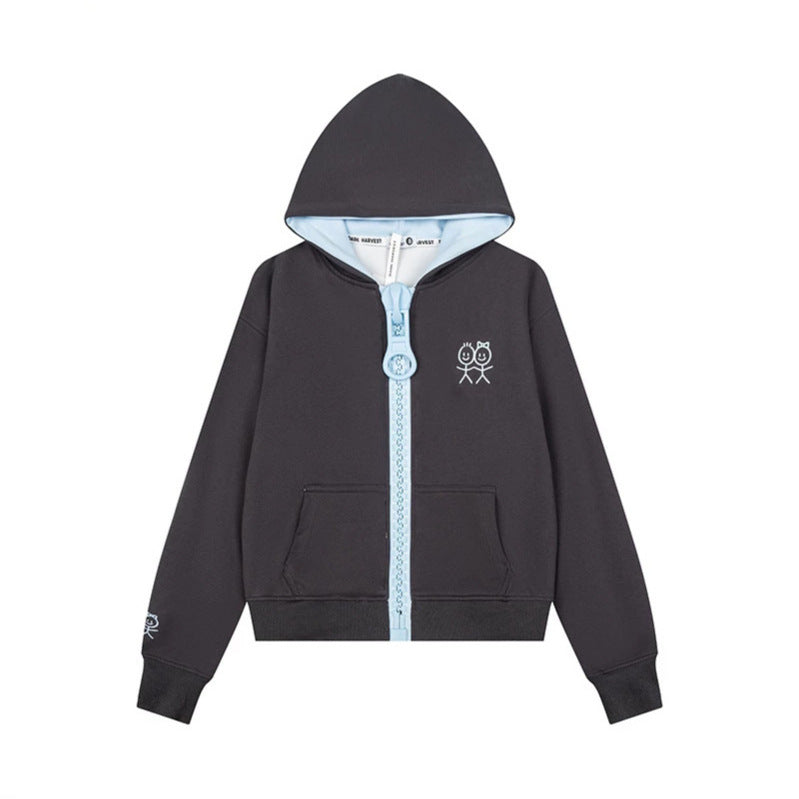 Damen Kapuzen-Sweatjacke mit übergroßem Reißverschluss und minimalistischer Stickerei Drune