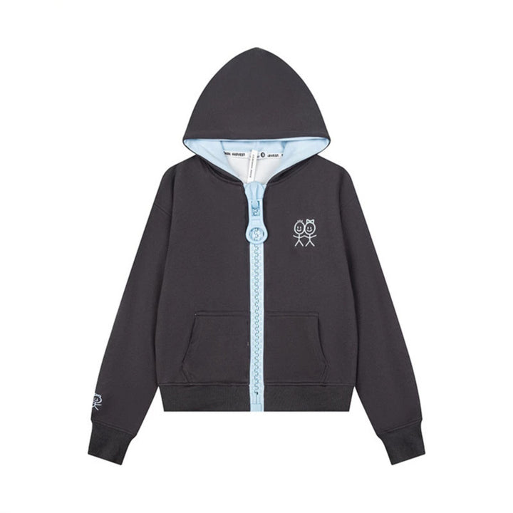 Damen Kapuzen-Sweatjacke mit übergroßem Reißverschluss und minimalistischer Stickerei Drune