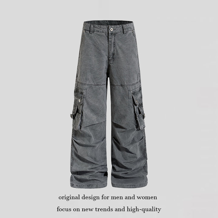 Damen weite Baumwoll-Cargohose im Vintage-Look mit ballonförmiger Silhouette und großen Klappentaschen Drune