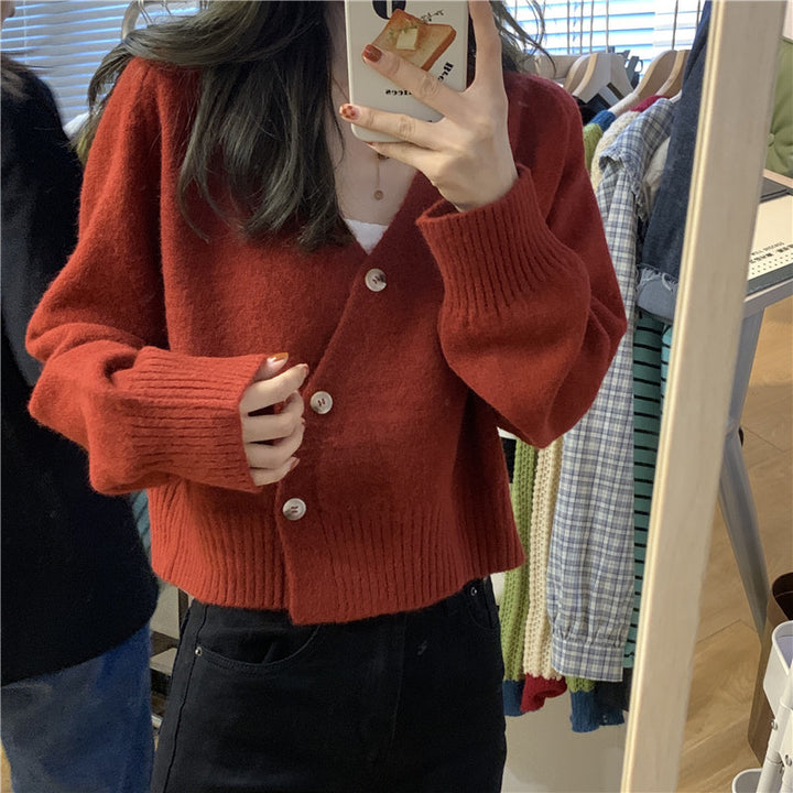 Damen kuschelige Strickjacke mit großen Knöpfen und weitem Schnitt Drune