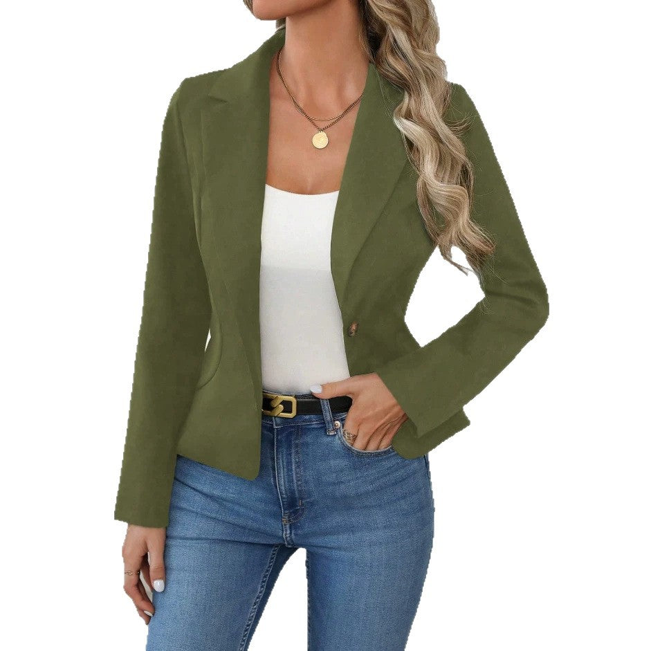 Damen Taillierter Ein-Knopf-Blazer mit Reverskragen und Eingrifftaschen Drune