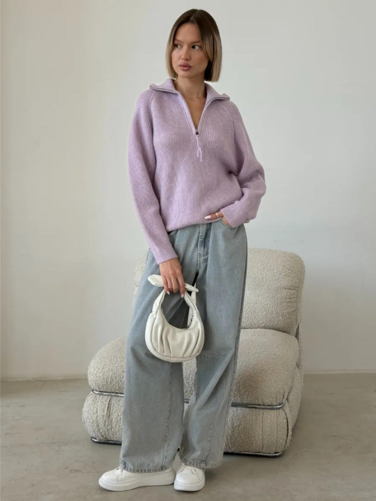 Damen Stylischer Strickpullover mit hohem Kragen Drune