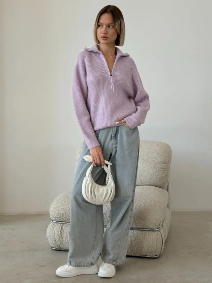 Damen Stylischer Strickpullover mit hohem Kragen Drune