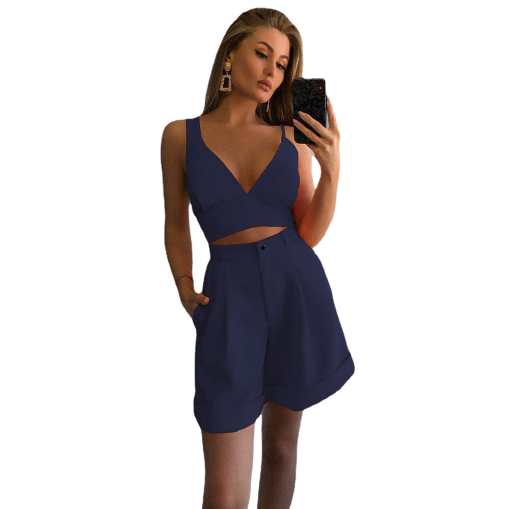 Damen stylisches Crop-Top mit passenden weiten Shorts Drune