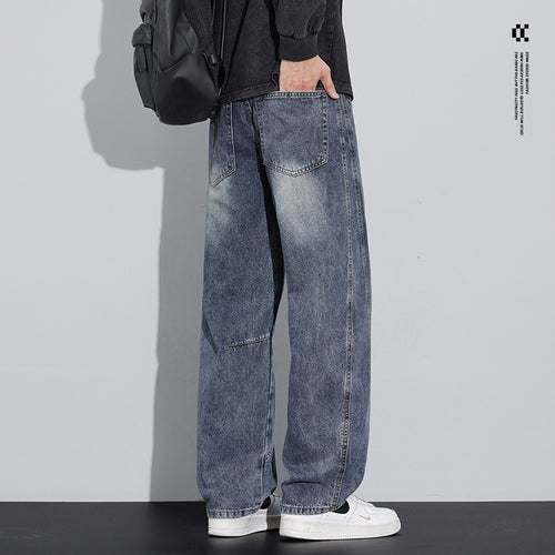 Herren Weite Baggy-Jeans mit geschwungenen Nahtdetails und Used-Waschung Drune