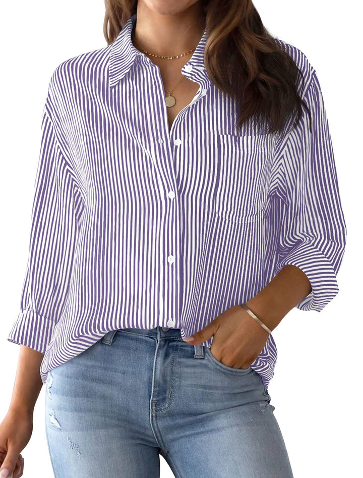 Damen lässige Hemdbluse mit feinen Streifen Drune