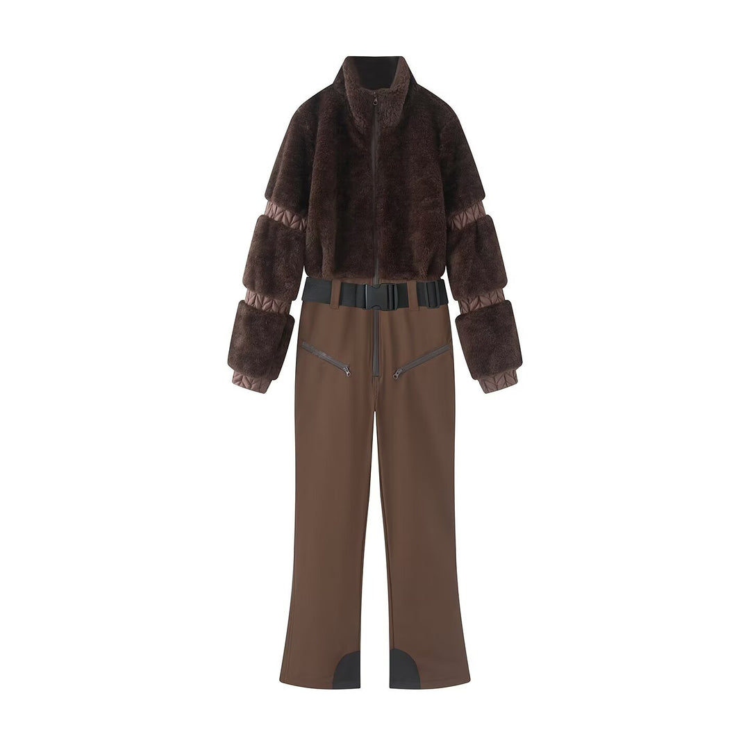Damen Zweiteiliges Ski‑ und Winterset mit kurzem Teddyblouson und Highwaist‑Softshellhose Drune