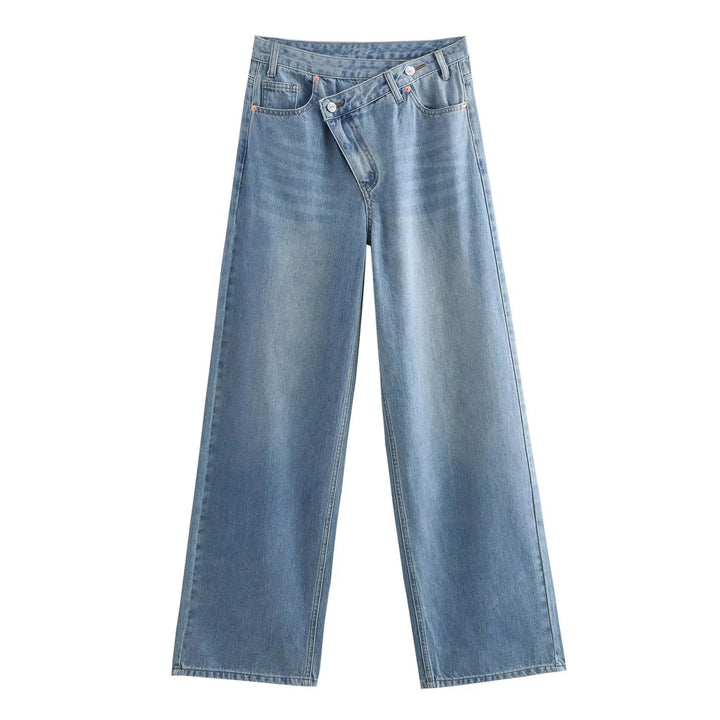 Damen 20+ weite High‑Waist Denim‑Palazzo‑Jeans mit asymmetrischem Bunddetail Drune