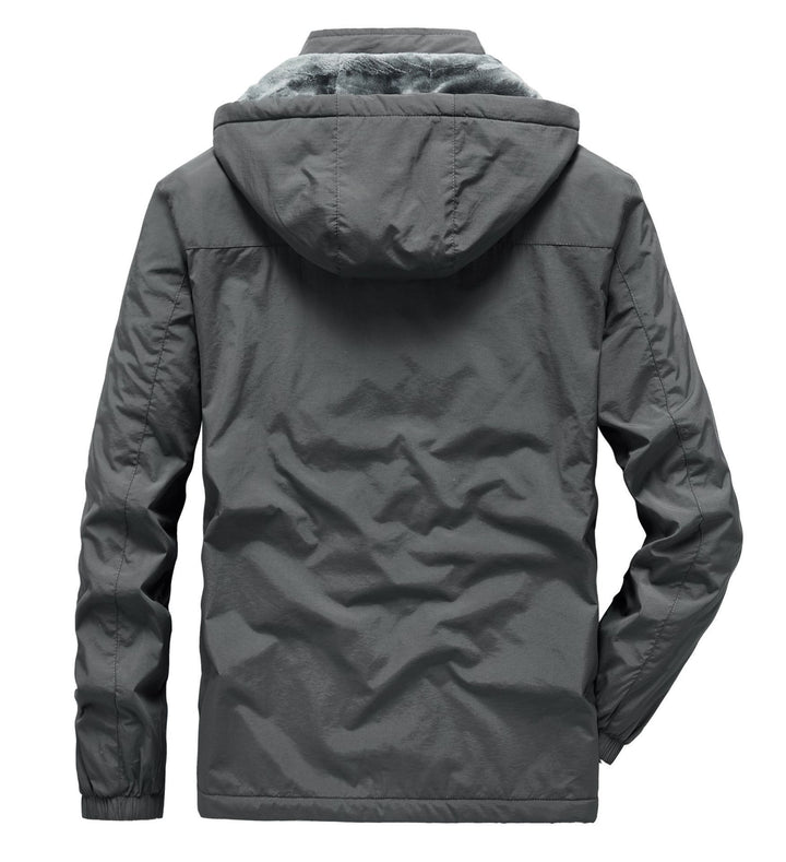 Herren Outdoorjacke mit Plüsch-Innenfutter, verstellbarer Kapuze und winddichter Front Drune