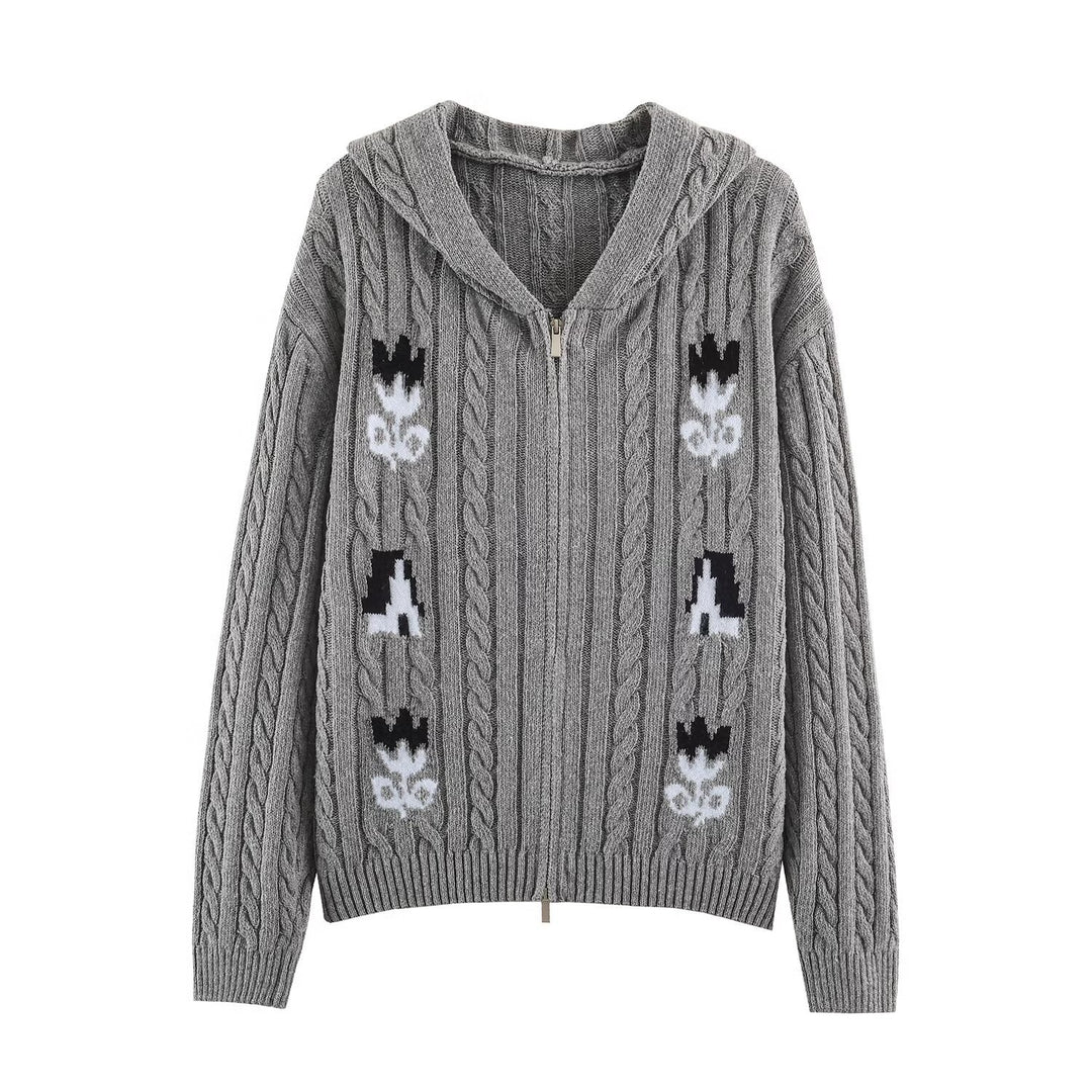 Damen Zweiteiliges Strick-Set mit Zipper-Kapuzenjacke und kurzem Zopfmuster-Rock Drune