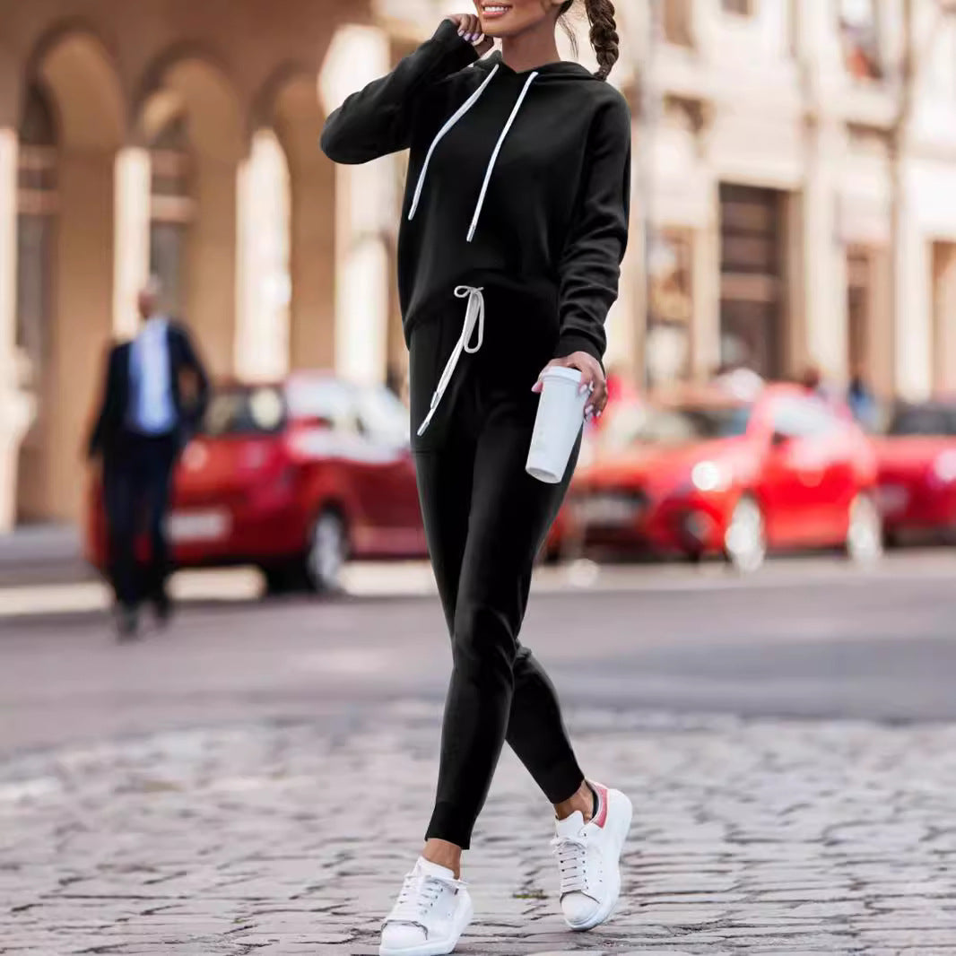 Damen Lässiges Kapuzenpulli- und schmalgeschnittenes Jogginghose-Set Drune
