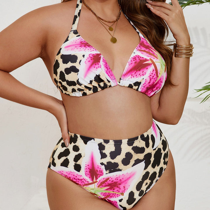Damen Hochgeschnittener Bikini mit Blumen- und Tierdruck Drune
