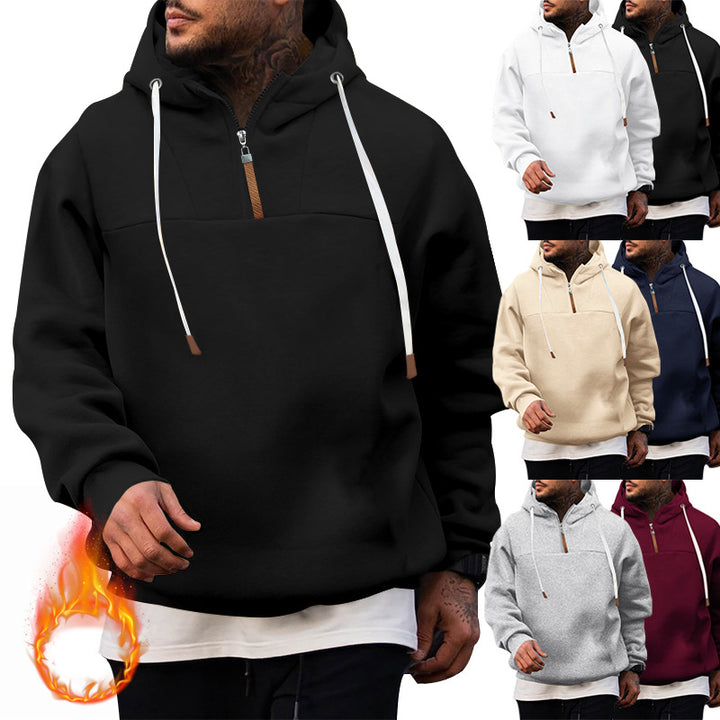 Herren Fleece-Halbzip-Hoodie mit Kapuze, Kordelzug und elastischen Bündchen Drune