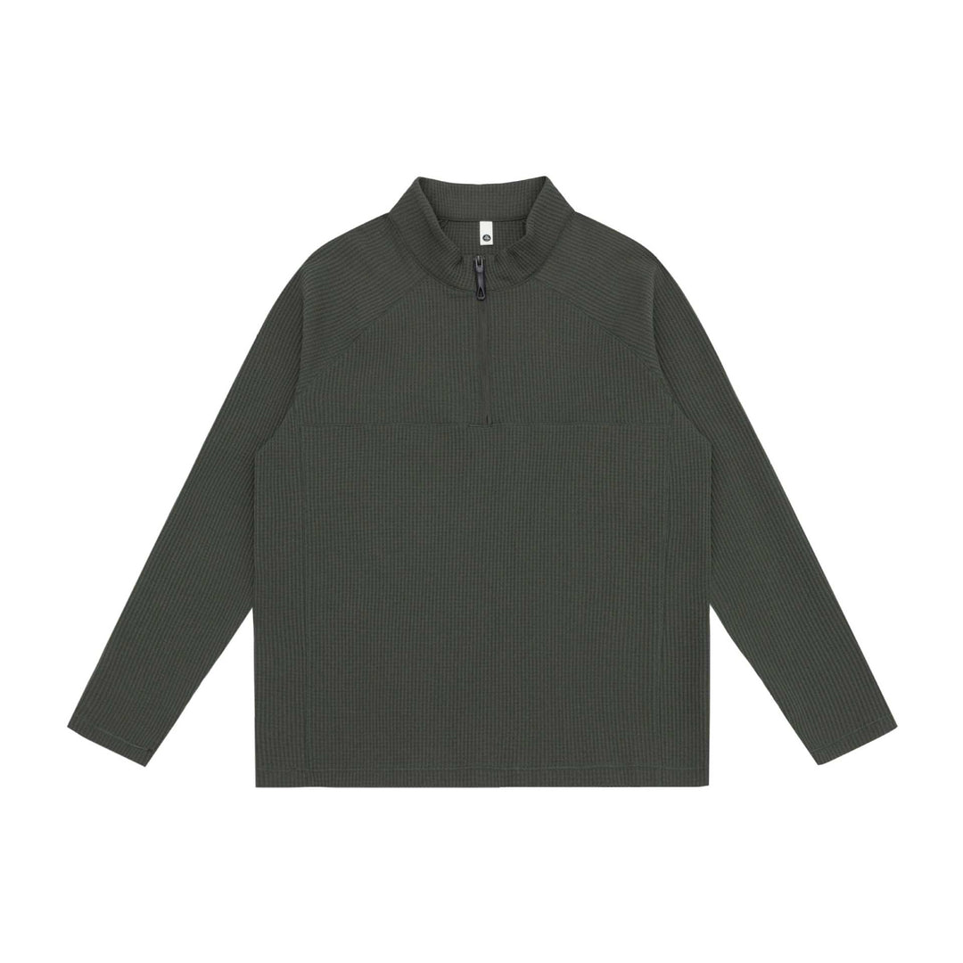 Unisex Waffelstrick-Halbzip-Pullover mit Troyerkragen und Raglanärmeln Drune