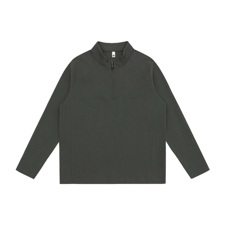 Unisex Waffelstrick-Halbzip-Pullover mit Troyerkragen und Raglanärmeln Drune