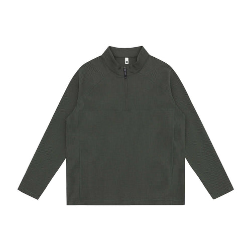 Unisex Waffelstrick-Halbzip-Pullover mit Troyerkragen und Raglanärmeln Drune