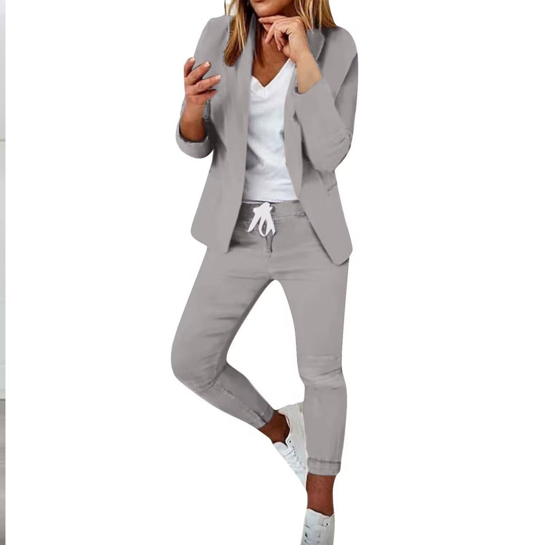 Damen nan lässiges Hosenanzug-Set mit Joggerhose, Kordelzug und tailliertem Blazer Drune