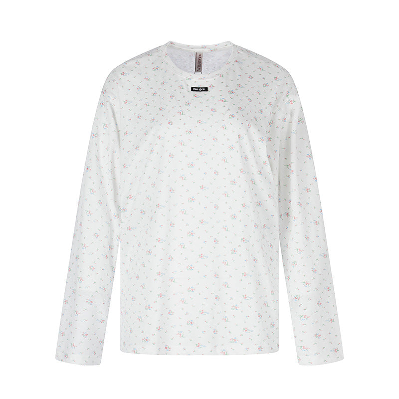 Damen Langarmshirt mit zartem Blumenprint und Rundhalsausschnitt Drune