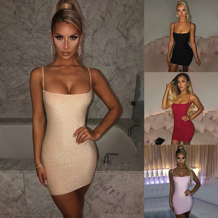 Damen Glitzerndes Minikleid mit Spaghettiträgern Drune