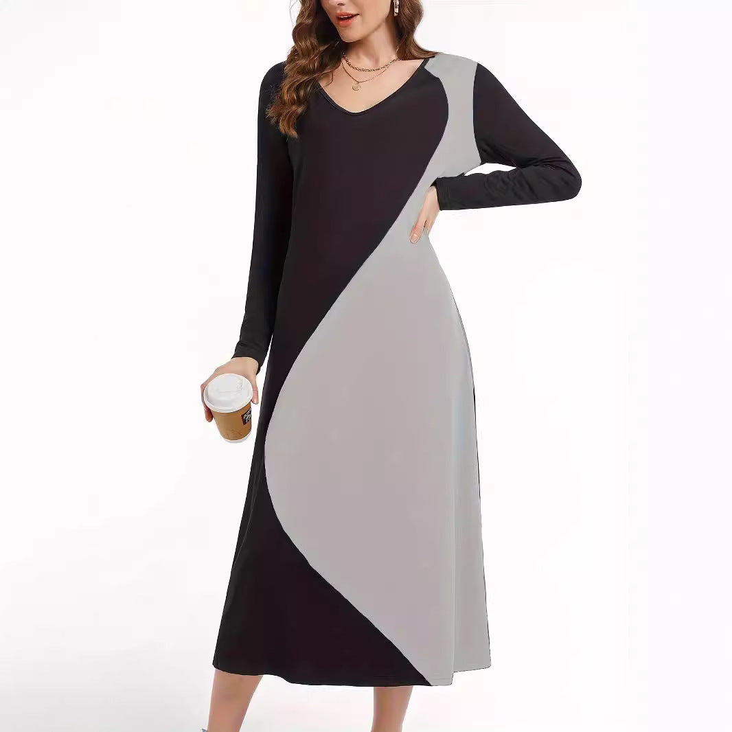 Damen Langarm Maxikleid mit modernem geometrischem Design Drune