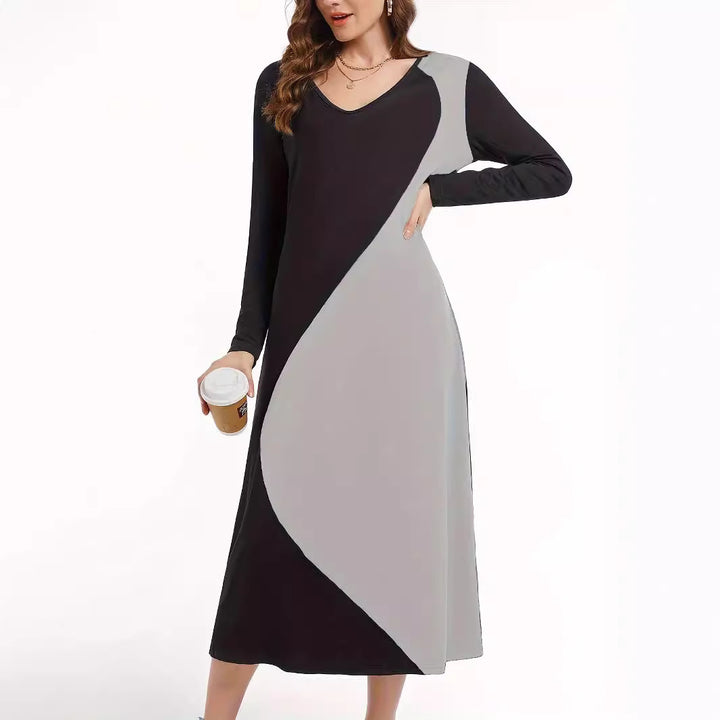 Damen Langarm Maxikleid mit modernem geometrischem Design Drune