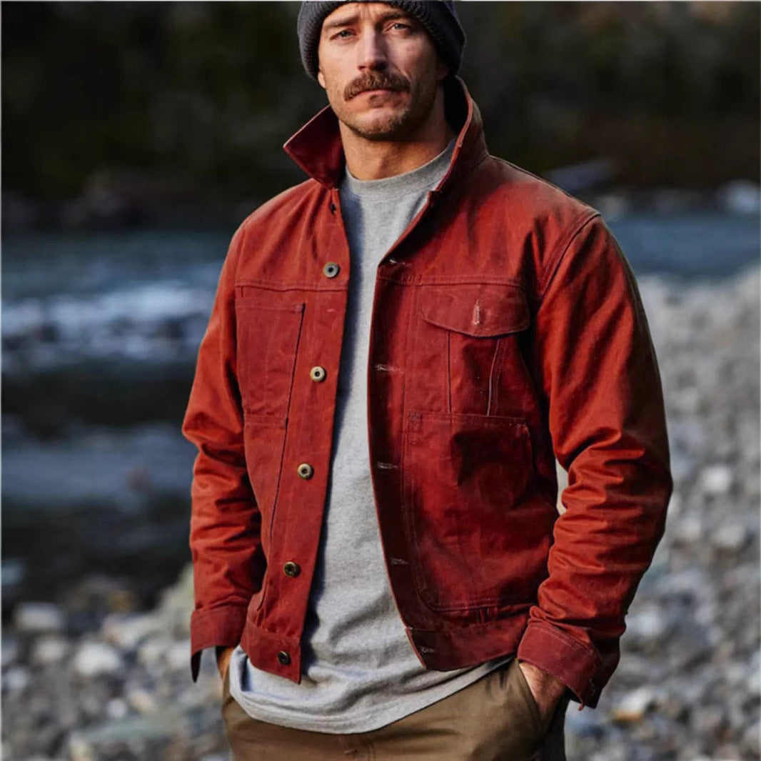 Herren robuste Utility-Jacke mit praktischen Taschen und hohem Kragen Drune
