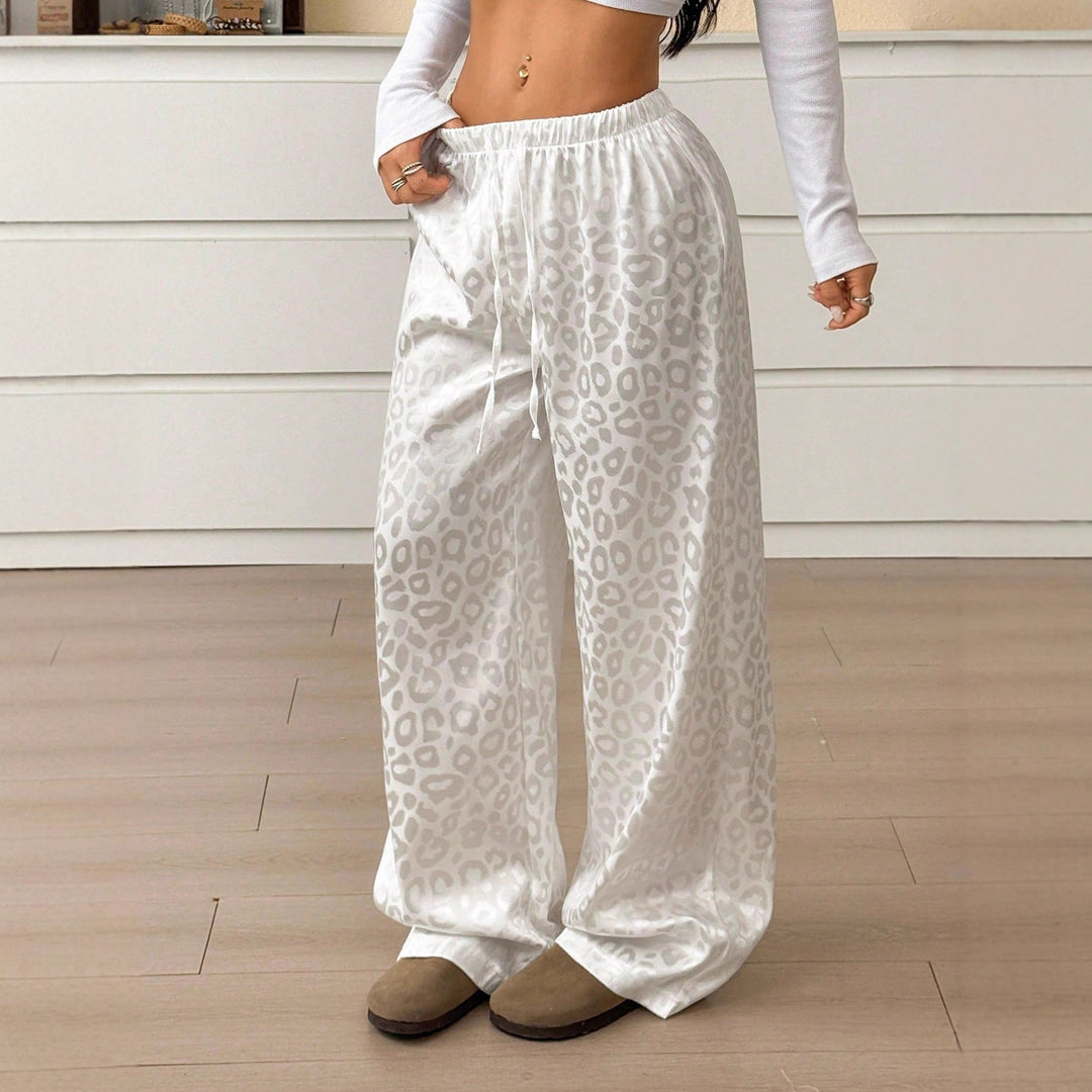 Damen Lässige Palazzo-Hose mit elastischem Bund und trendigem Leopardenmuster Drune