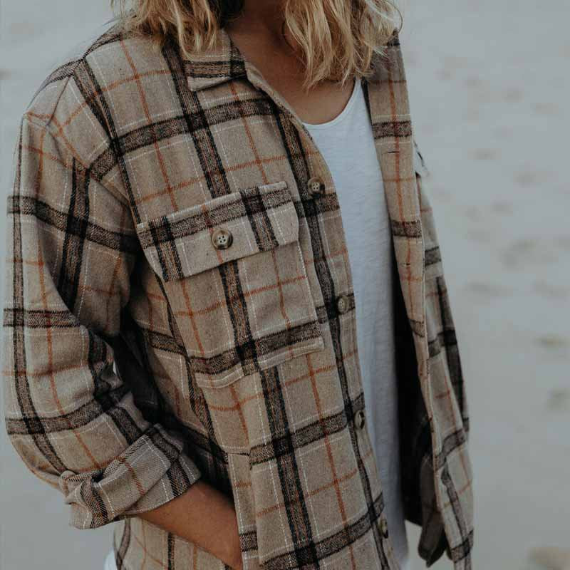 Herren Overshirt aus gDruneürstetem Flanell mit Karomuster und Pattentaschen Drune