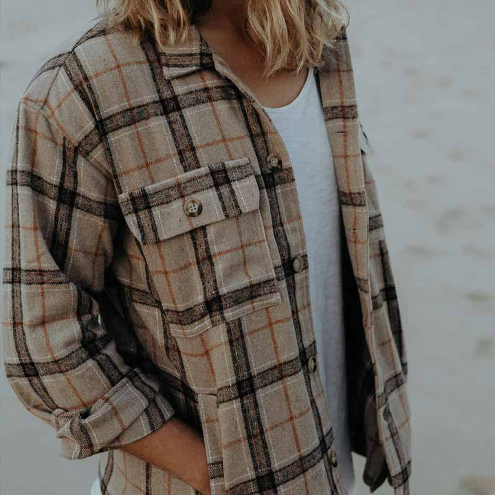 Herren Overshirt aus gDruneürstetem Flanell mit Karomuster und Pattentaschen Drune