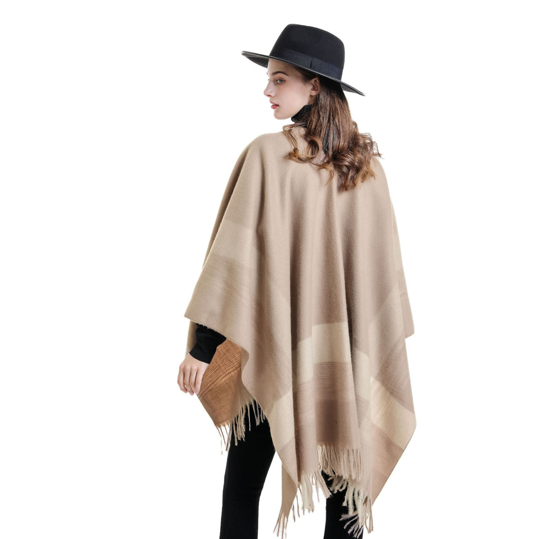 Damen Weichfallender Wollmix-Poncho mit Fransen Drune