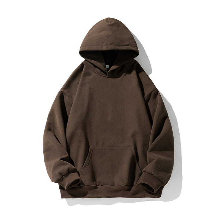 Unisex Kastenförmiger Kapuzenpullover mit minimalistischer Nahtführung, Kängurutasche und verlängertem Rückenteil Drune