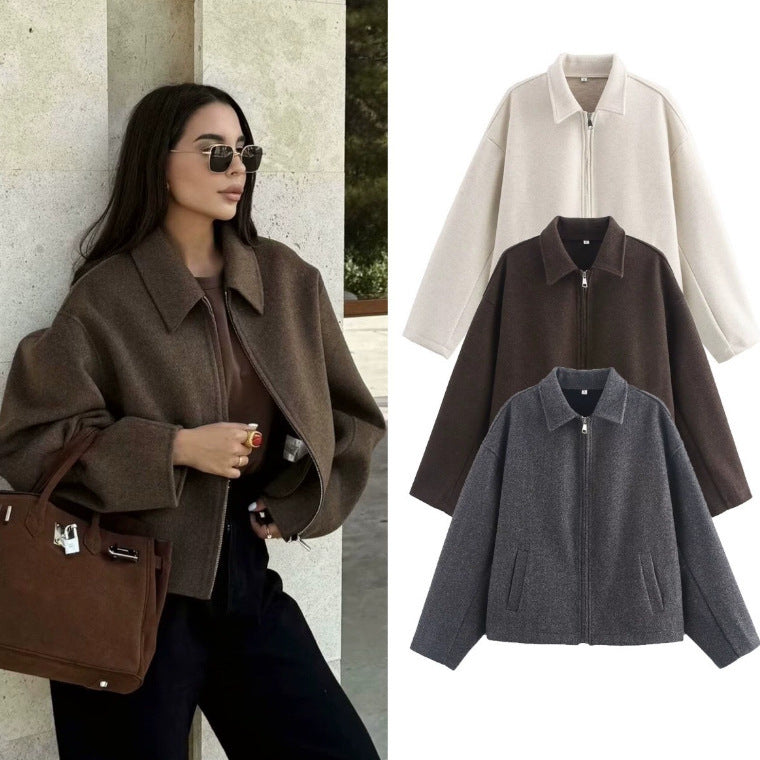 Damen stylische Übergangsjacke mit hohem Kragen und Reißverschluss Drune