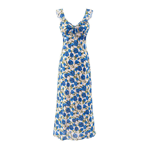 Damen Maxikleid mit floralem Design und verstellbaren Spaghetti-Trägern Drune
