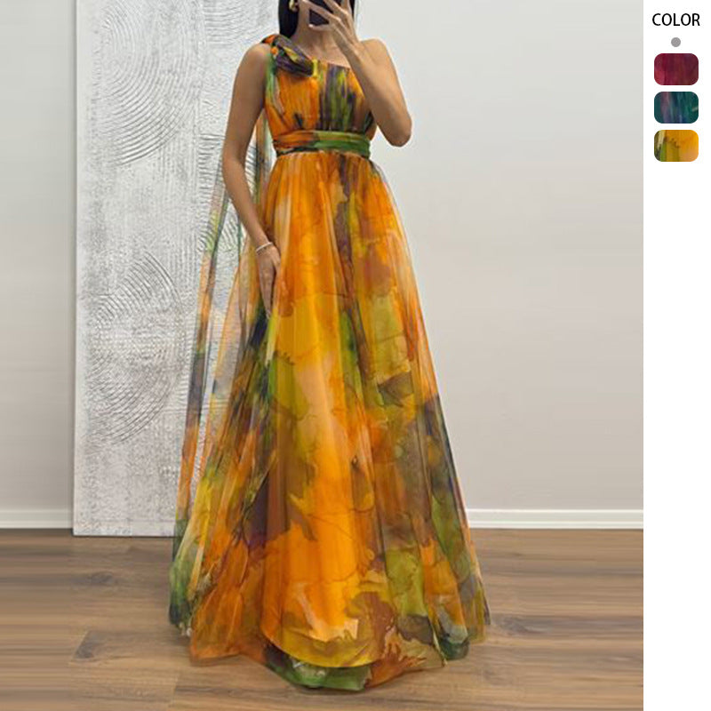 Damen Festliches Maxikleid mit transparenten Chiffon-Überlagern und zartem Rüschendesign Drune