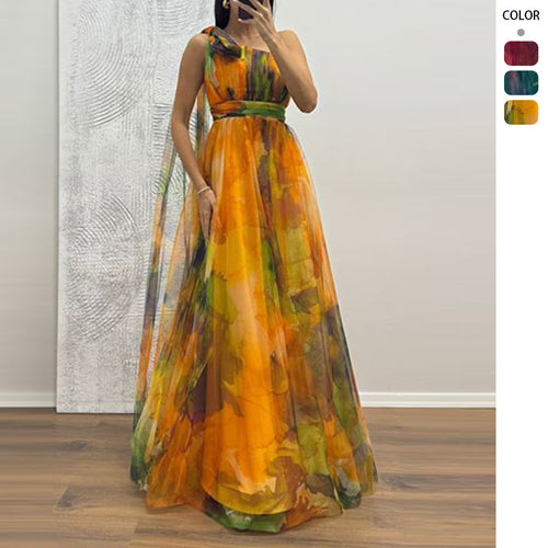 Damen Festliches Maxikleid mit transparenten Chiffon-Überlagern und zartem Rüschendesign Drune