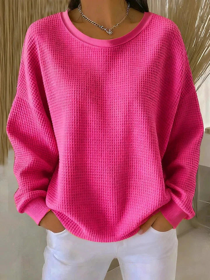 Damen Oversize Waffelstrick-Sweatshirt mit Rundhalsausschnitt Drune