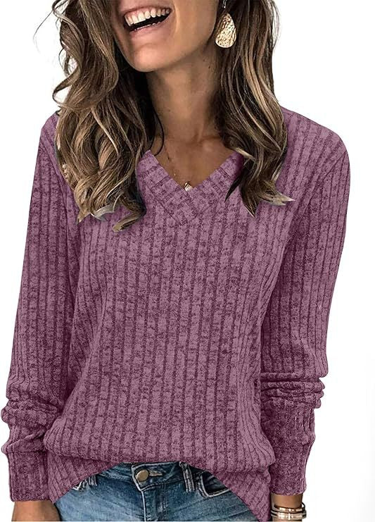 Damen Gerippter V‑Ausschnitt Feinstrickpullover mit lässiger Oversize-Passform Drune