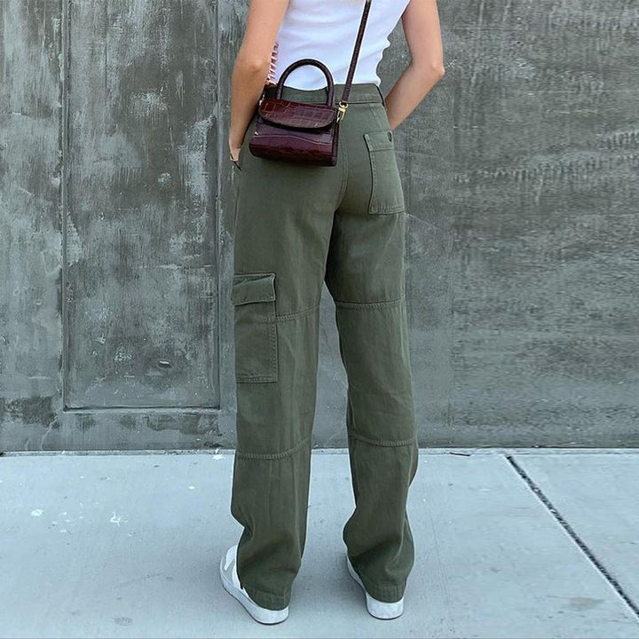 Damen Hochtaillierte Relaxed-Cargo-Hose mit weitem Bein und Knieabnähern Drune