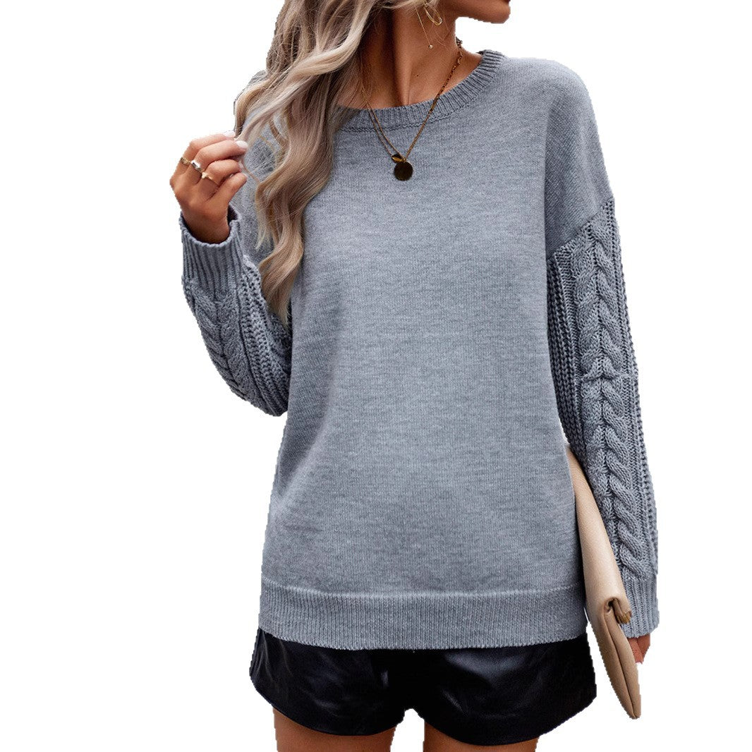 Damen gemütlicher Pullover mit detailreichen Strickärmeln Drune
