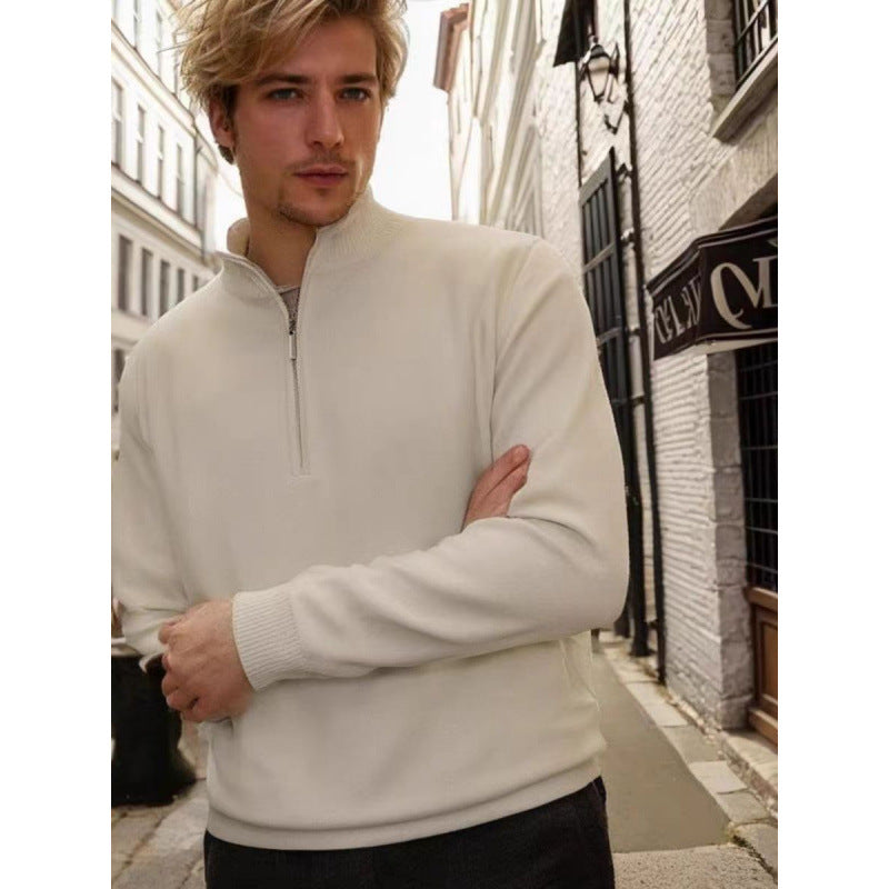 Herren Feinstrick-Halbzip-Pullover mit Stehkragen und Rippbündchen Drune