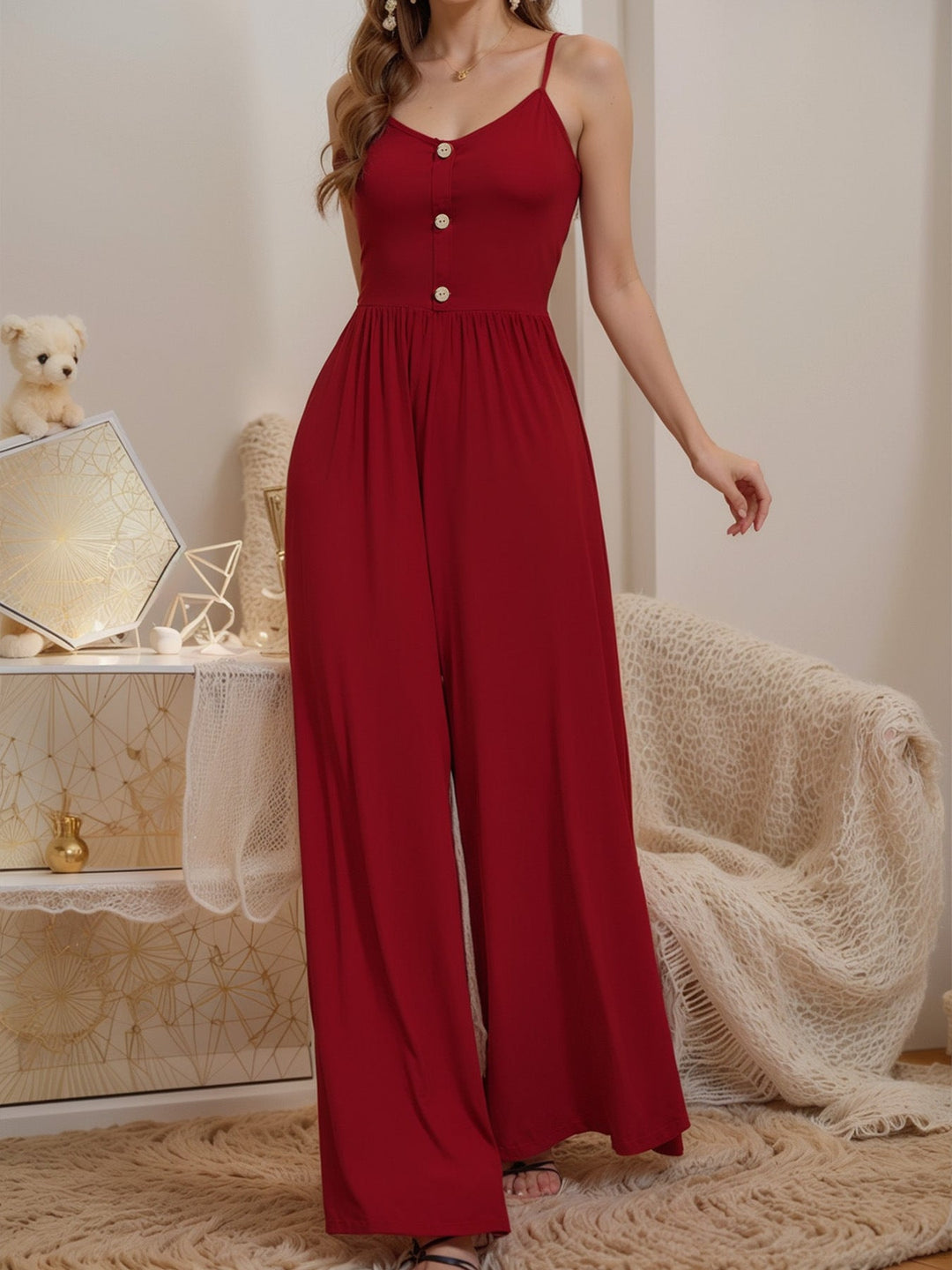 Damen Jumpsuit mit knöpfbarem Oberteil und weitem Bein Drune