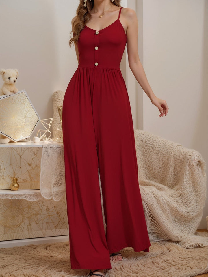 Damen Jumpsuit mit knöpfbarem Oberteil und weitem Bein Drune