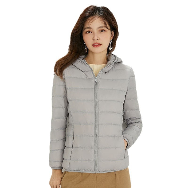 Damen Ultraleichte gesteppte Kapuzenjacke mit ultraflacher Thermowatte Drune