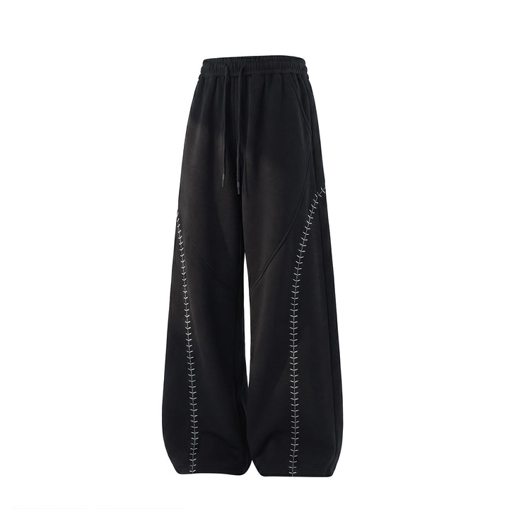 Unisex Extraweite Jogger-Palazzo-Hose mit elastischem Bund und Kontraststicherei Drune