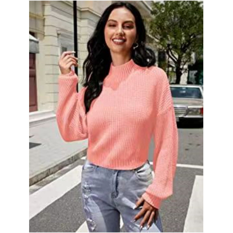 Damen Modischer Strickpullover mit weitem Ausschnitt Drune
