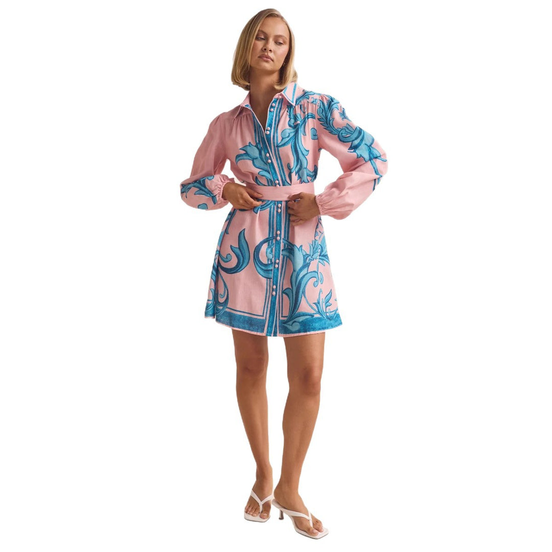 Damen Shirtkleid mit geschmeidigen Puffärmeln und floralem Design Drune