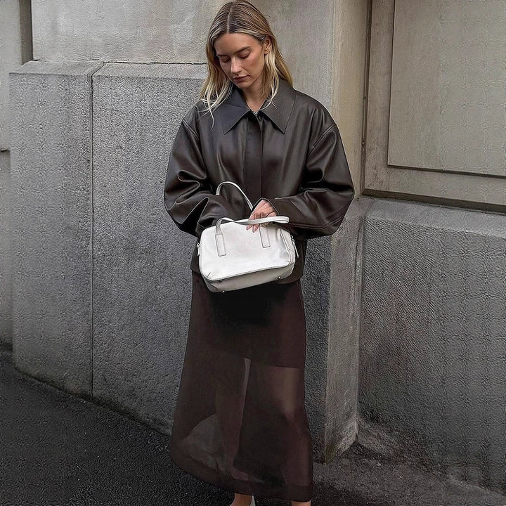 Damen modische Kunstlederjacke mit oversized Design Drune