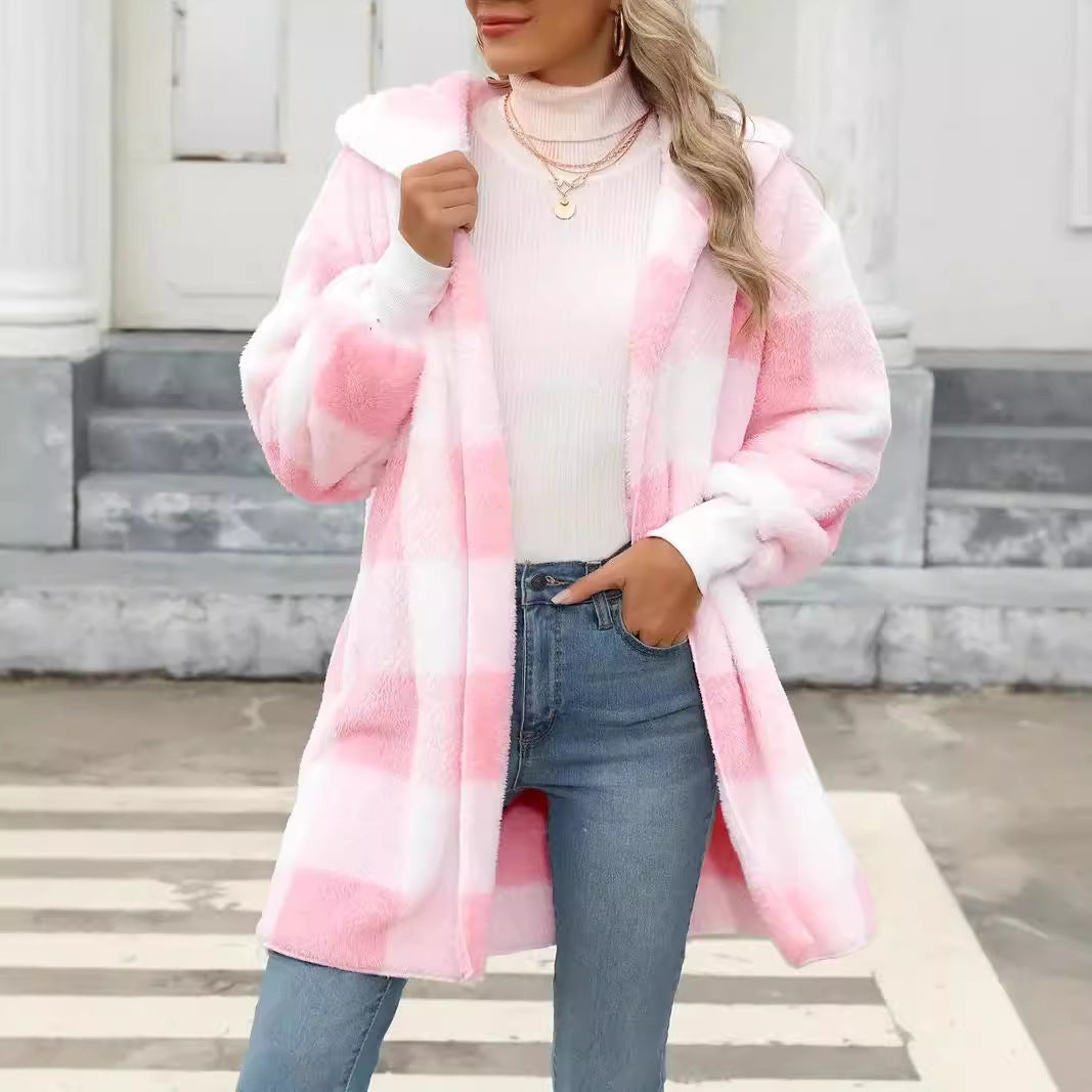 Damen Kuschelige Wolljacke mit Karomuster Drune