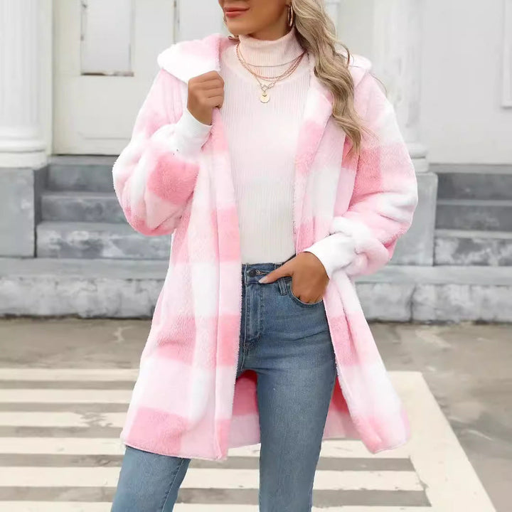 Damen Kuschelige Wolljacke mit Karomuster Drune