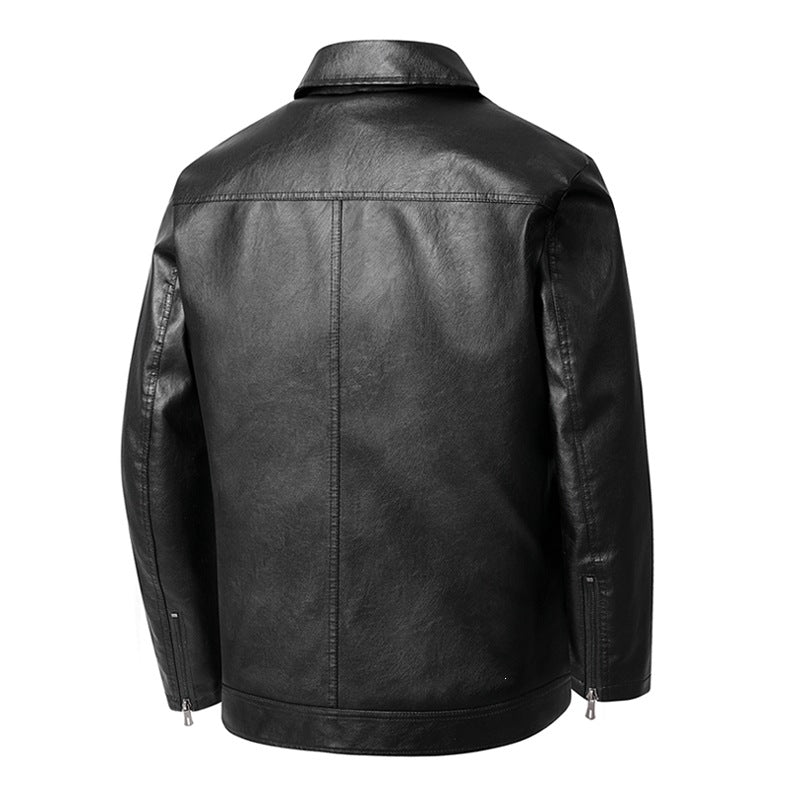 Herren Kunstleder-Übergangsjacke mit Hemdkragen, verdecktem Reißverschluss & Eingrifftaschen Drune